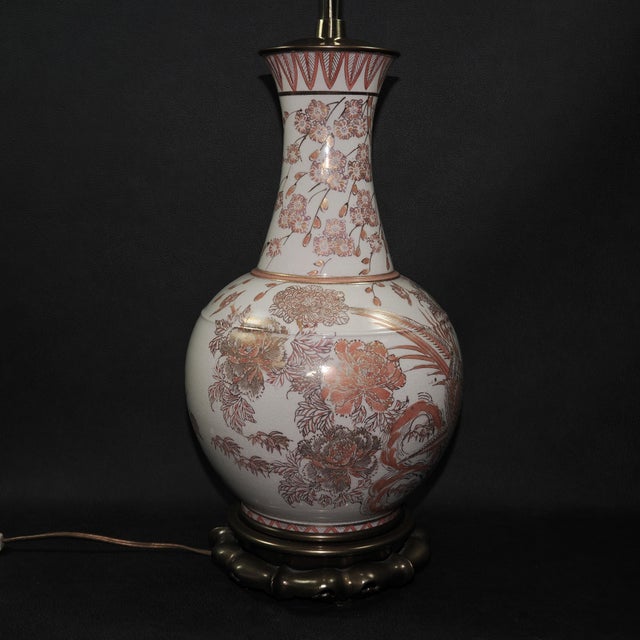 Vintage Asian Chinoiserie or Kutani-Style Pheasant Floral Vase Lamp For Sale - Image 4 of 9