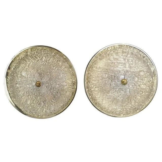 Metal French Round Disk Wall Sconces or Ceiling Lights - A Pair For Sale - Image 7 of 7