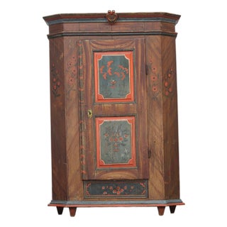 Rustic Farmhouse Painted Folk Art Bridal Cabinet dated 1818 For Sale