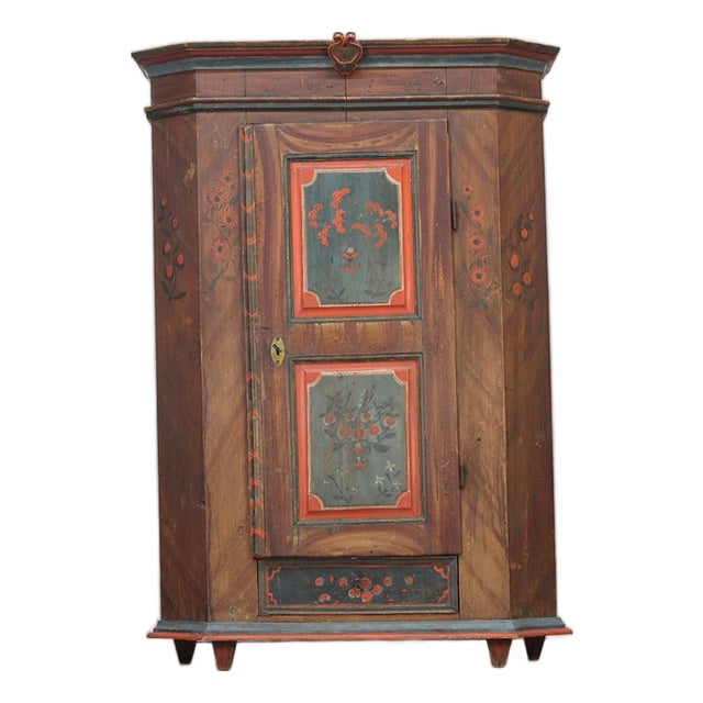 Rustic Farmhouse Painted Folk Art Bridal Cabinet dated 1818 For Sale