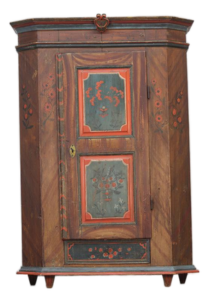 Rustic Farmhouse Painted Folk Art Bridal Cabinet dated 1818
