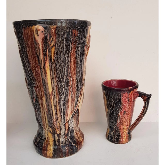 Dinosaur-Shaped Jug with Cups in Art Deco Shape and Colours, 1940s, Set of 7 For Sale - Image 3 of 6