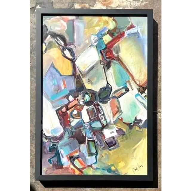 Charcoal Vintage Original Abstract Oil Painting on Board For Sale - Image 8 of 12