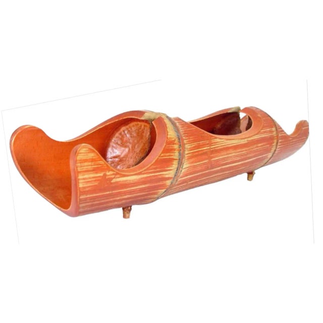 Mid-Century Modern 1950s Mid-Century Modern Long Footed Organic Orange Bamboo Tiki Ikebana Vase For Sale - Image 3 of 8