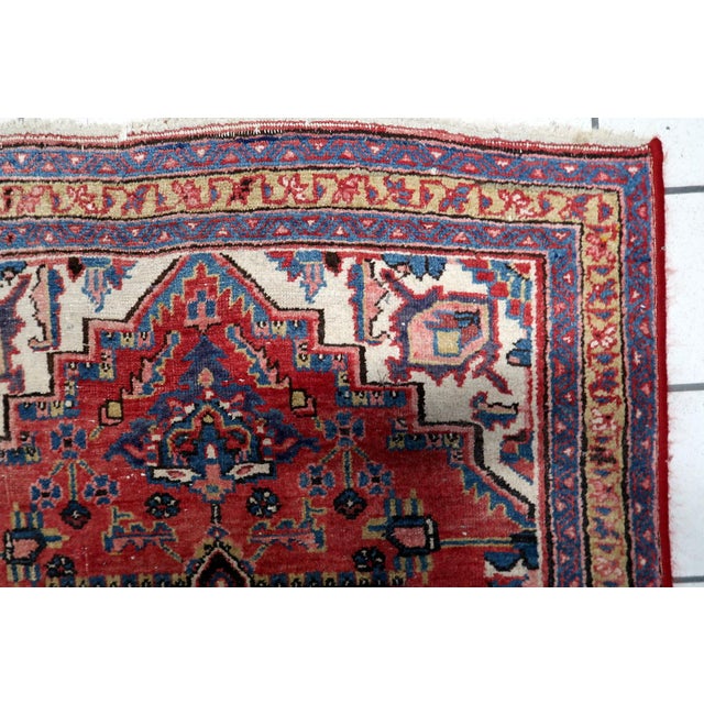 Red 1920s, Antique Persian Heriz Rug Wool Handmade 3' X 4.4' For Sale - Image 8 of 10