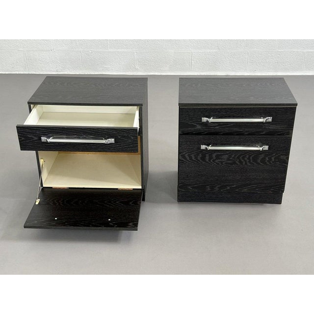 Vintage Black Wooden and Chrome Bedside Tables, 1970s, Set of 2 For Sale - Image 4 of 8
