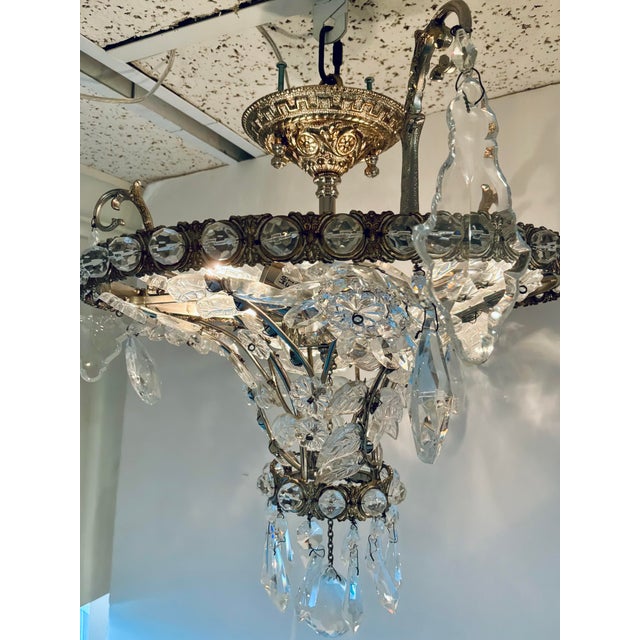 Neoclassical Myran Allan Luxury Lighting Neoclassical Antique Silver Petite Bohemian Crystal Semi-Flush Mount For Sale - Image 3 of 6