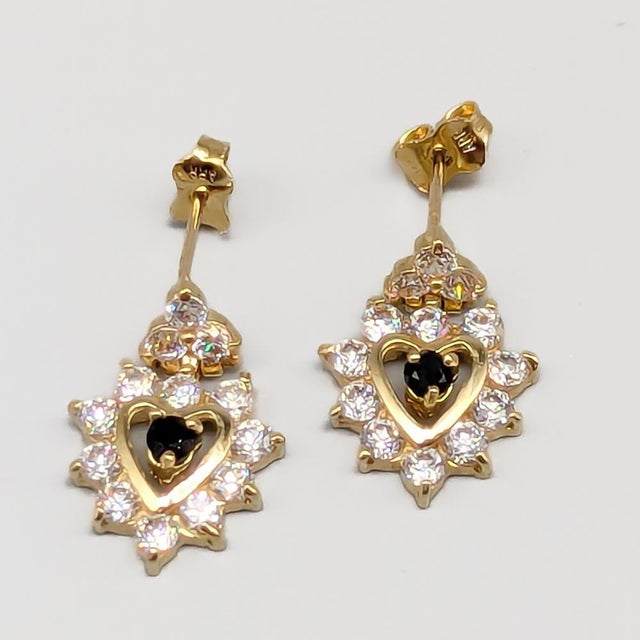 Earrings, Gold, 14K, 4.32g, Length: 20mm, Width: 14mm, Vintage. One stone is slightly loose in its setting. This piece has...