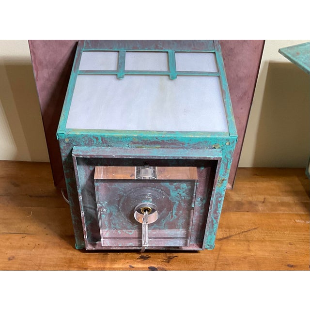 Stunning Pair of Artisan Copper & Slag Glass Mission/Arts & Crafts Table Lamps For Sale - Image 18 of 18