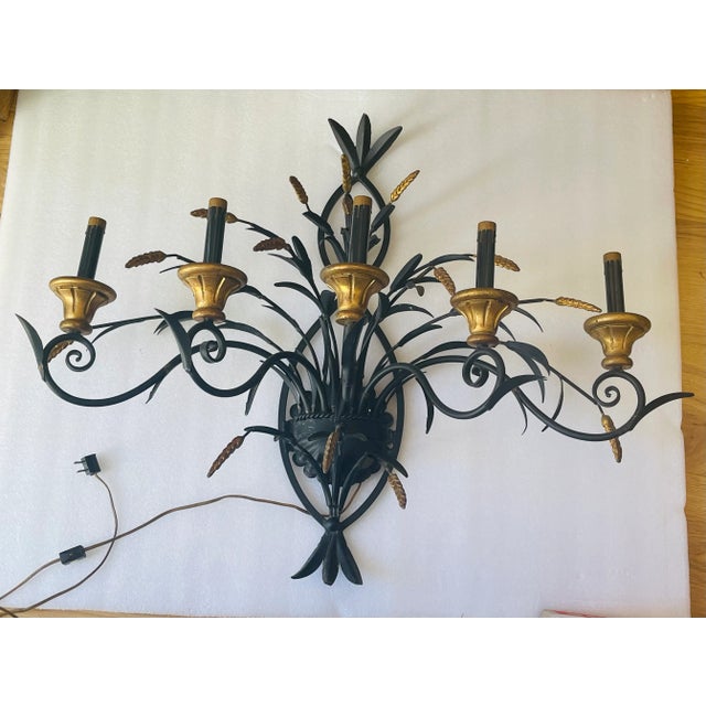 Metal Mid 290 Th C Large Vintage Sculptural Wheat Sheaf Metal Tole Sconces For Sale - Image 7 of 9