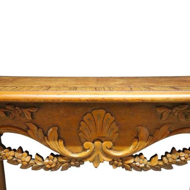 Wood Floral & Scallop Carved Walnut & Burl Cabriole Legged Low Table C1930 For Sale - Image 7 of 11