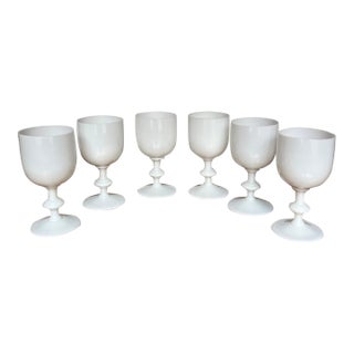 Vintage French Portiex Vallerysthal White Opaline Goblets- Set of Six For Sale