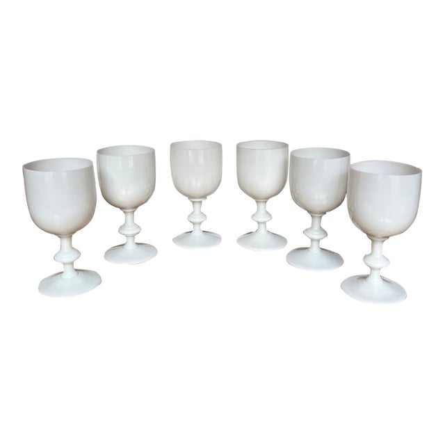 Vintage French Portiex Vallerysthal White Opaline Goblets- Set of Six For Sale
