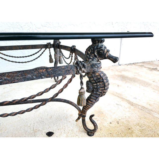 Hollywood Regency Vintage Patinated Seahorse & Starfish Coffee Table For Sale - Image 3 of 10