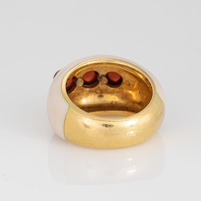 Early 21st Century Garnet Enamel Dome Ring Sz 6 Vintage 18k Yellow Gold Wide Band Estate Jewelry For Sale - Image 5 of 7