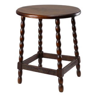 Antique French Provincial Rustic Stool in Oak, 1900s For Sale