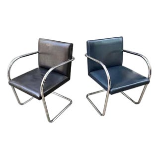 Mies van der Rohe Brno Tubular Armchair by Knoll, Leather & Chrome For Sale