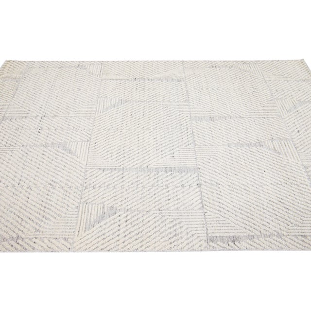2010s 2010s Ivory Modern Moroccan Style Handmade Wool Rug With Minimalist Motif by Apadana For Sale - Image 5 of 7