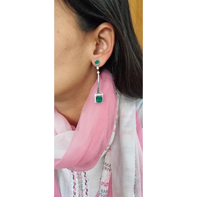 10.52 Carats Natural Zambian Emerald Earrings with 1.32 Diamonds and 14k Goldol For Sale - Image 13 of 18