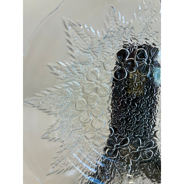 Late 20th Century Vintage Kig Indonesia Pressed Glass Floral Dessert Plates - Set of 11 For Sale - Image 5 of 11