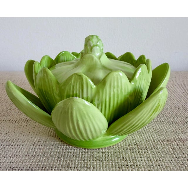 Green Vintage Italian Artichoke Lidded Bowl For Sale - Image 8 of 12