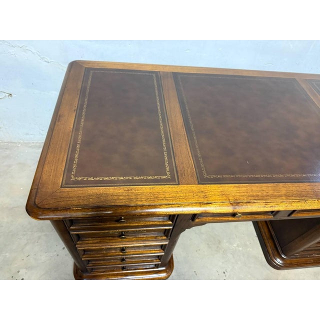 Vintage Hekman Oak Tooled Leather Top Executive Office Desk " For Sale In Washington DC - Image 6 of 14
