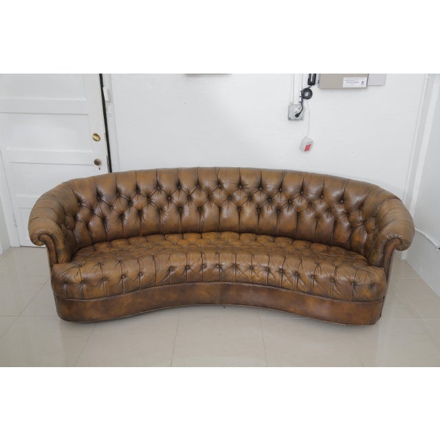 Curve Vintage Chesterfield Leather Sofa And Chair On Wheels Chairish