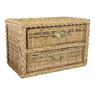 Vintage Coastal Large Braid Rattan Nightstand For Sale
