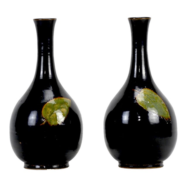 A Pair of Chinese20th-Century Jizhou Kiln Wood Leaf Pattern Vases For Sale