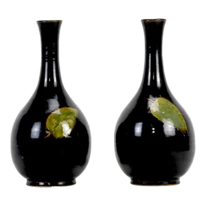 A Pair of Chinese20th-Century Jizhou Kiln Wood Leaf Pattern Vases