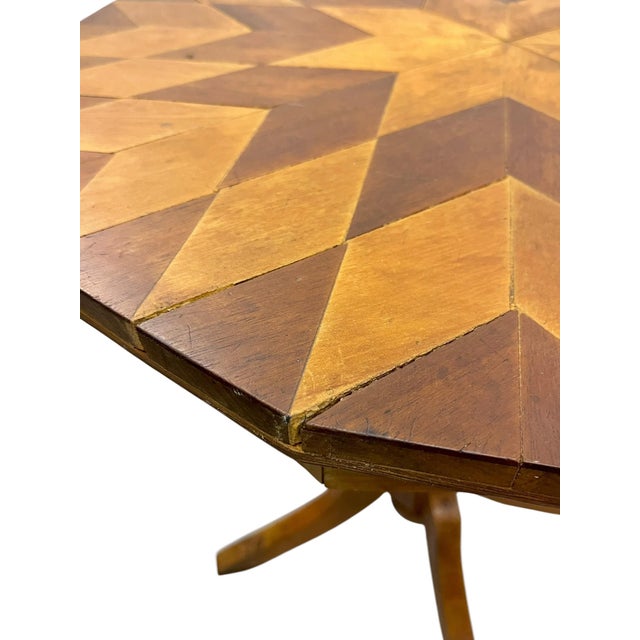 Ralph Lauren Vintage Texas Folk Tramp Art Marquetry Starburst Pedestal Table For Sale - Image 4 of 18
