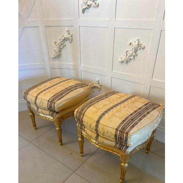 Antique French Upholstered Carved Giltwood Ottomans, 1920, Set of 2 For Sale - Image 12 of 12