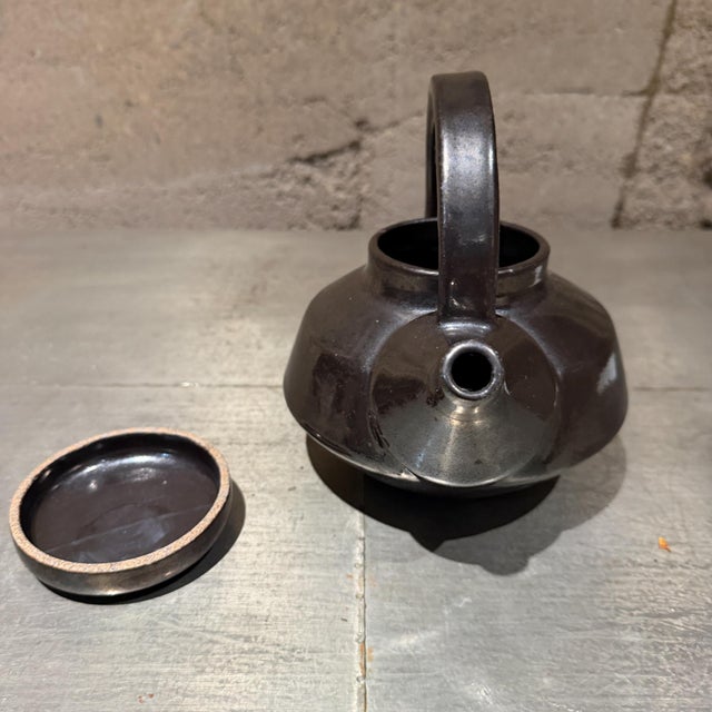 Brown Metallic Dark Brown Glazed Ceramic Teapot Pottery Mid-Century Modern For Sale - Image 8 of 12