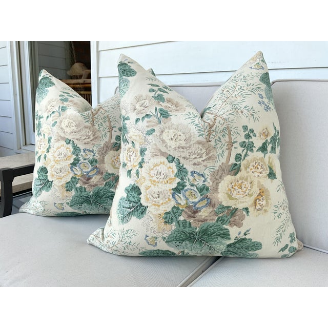 Mid-Century Modern Lee Jofa "Althea" in Citron Linen a 22" Down-Filled Pilllows - a Pair For Sale - Image 3 of 3