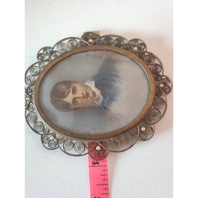 Antique Painting Portrait Encased in Fillagree Frame With Pearl Embellishments For Sale - Image 10 of 10