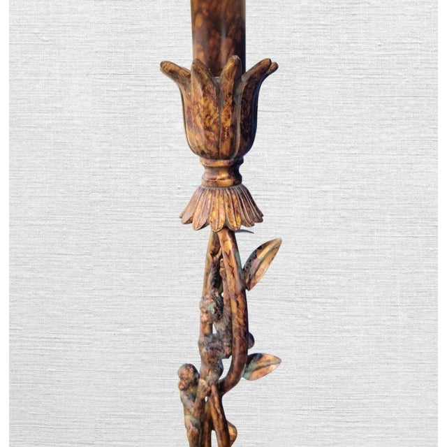 Vintage Tall Tortoiseshell Finish 3 Monkeys Climbing Table Lamp With Rectangular Shade For Sale In West Palm - Image 6 of 9