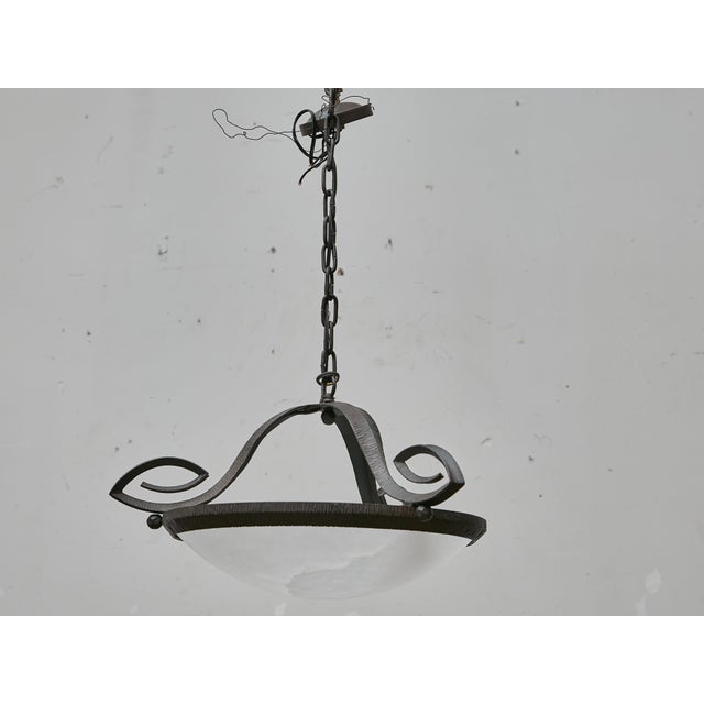 1930s French Alabaster and Hammered Iron Pendants - Pair For Sale - Image 11 of 18