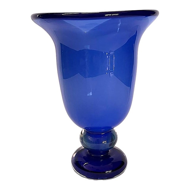 Vintage Handblown Cobalt Blue Celery Stem Bowl For Sale