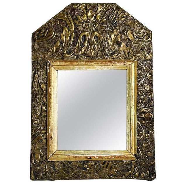 Small French Patinated Mirror in Gilded Metal and Wood, 1970 For Sale - Image 12 of 12