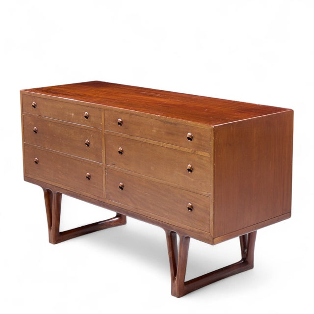Brown Helge Vestergaard-Jensen for Peder Pedersen Mid Century Sculptural Danish Teak 6 Drawer Dresser For Sale - Image 8 of 9