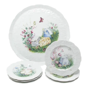 Vintage Dansk Lierre Lavage France Cheese Themed Serving Platter and Plates - 7 Pieces