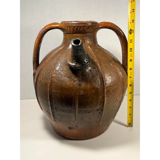 19th Century Antique French Orange Glaze Terracotta Pottery Mélard Walnut Oil Jug For Sale - Image 9 of 9