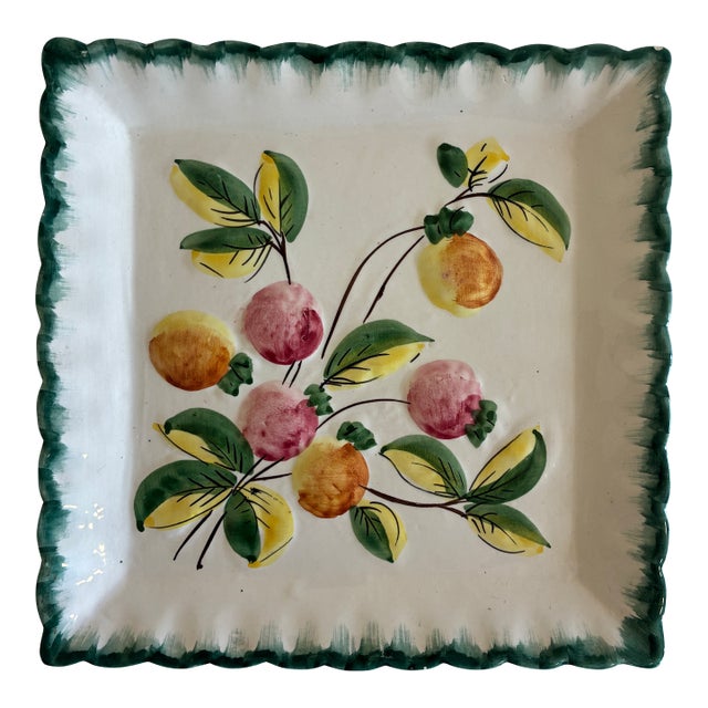Vintage NSP Italy Hand-Painted Fruit Motif Square Plate For Sale