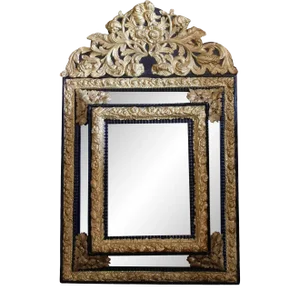 Dutch Baroque Style Cushion Mirror With Gilt Brass Repoussé Mounts