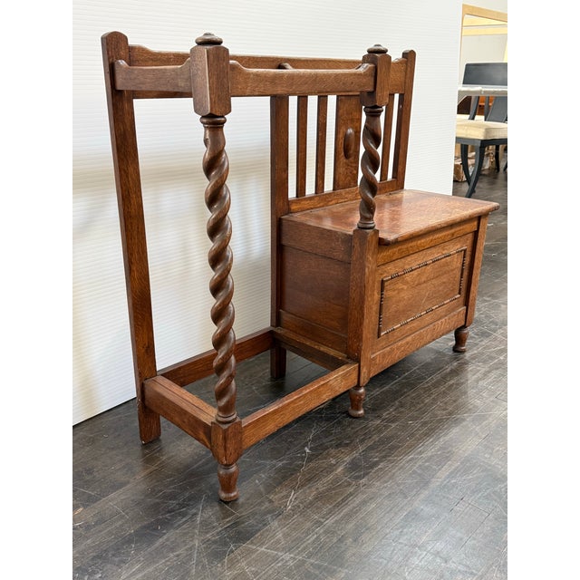 English English Barley Twist Umbrella/Walking Stick Entry Bench, Antique For Sale - Image 3 of 12