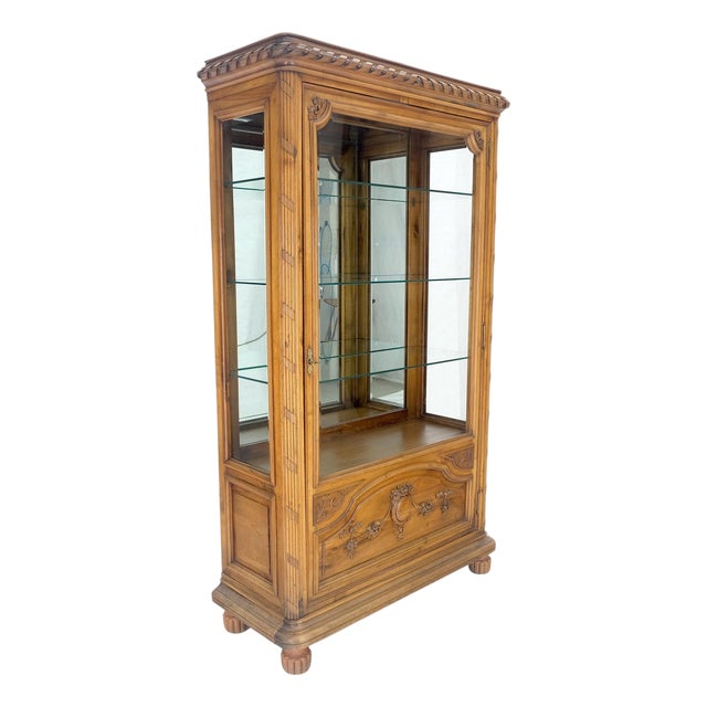 Italian Carved Wood Compact One Door Compact Vitrine Display Cabinet MINT For Sale