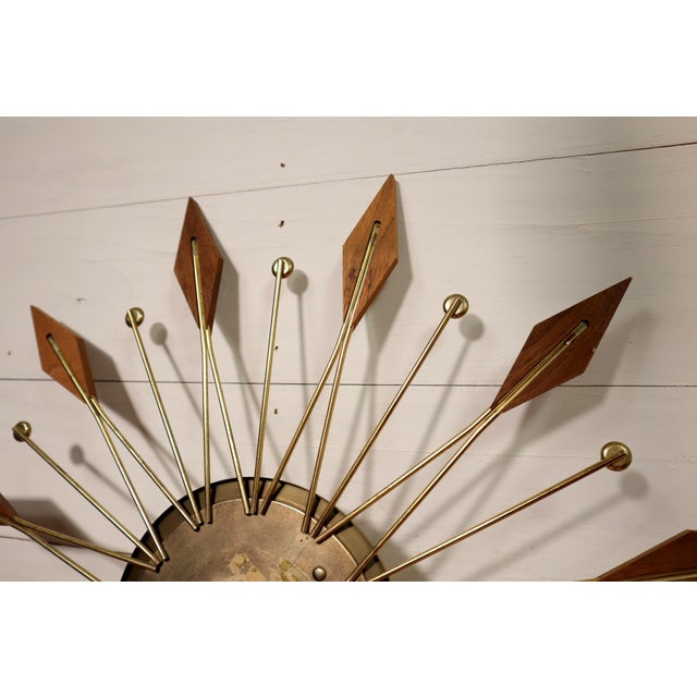Gold Vintage Mid Century Welby Wood Starbust Wall Clock 50's 60's Modern Retro Gold For Sale - Image 8 of 8