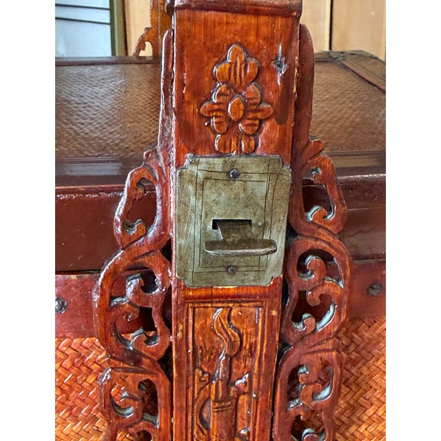 Late 19th Century Chinese Red Lacquered Two-Tier Woven Wedding Basket For Sale - Image 10 of 12