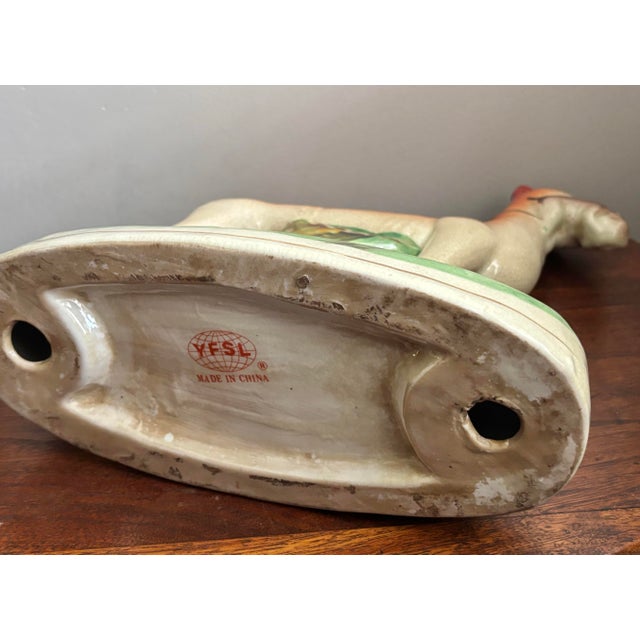 Orange Vintage Staffordshire Style Whippet Dog With Fish For Sale - Image 8 of 9