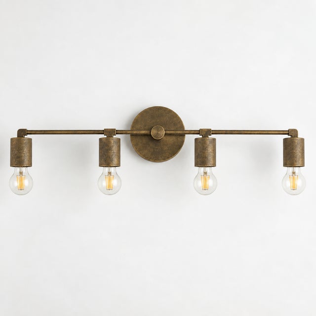 Contemporary Handcrafted Brass 4-Light Vanity Sconce, Antique Brass Bathroom Mirror & Wall Picture Light For Sale - Image 11 of 12